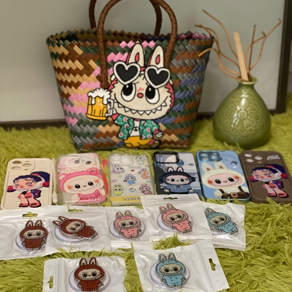 Bundle labubu wooven purse,5pcs 16promax case,7pcs labubu phoneholder